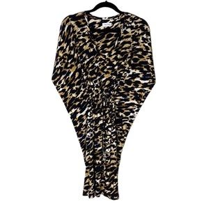 315- CALVIN KLEIN Leopard Print Bat Wing Cinch Waist Dress